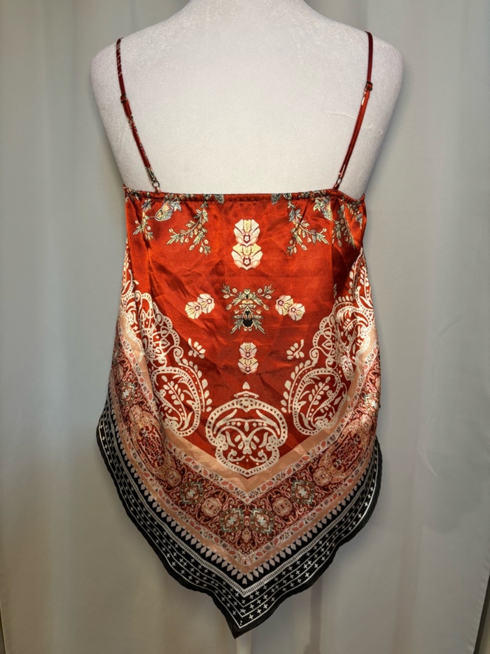 Beyond the Radar Satin Scarf Print Cami Tank Top L Boho Festival - Picture 5 of 5